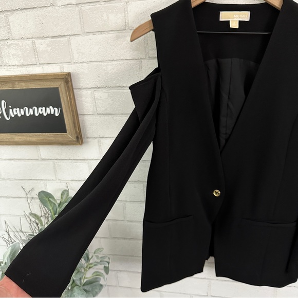 MICHAEL Michael Kors Black Cold Shoulder Single Button Jacket Blazer - Picture 4 of 12